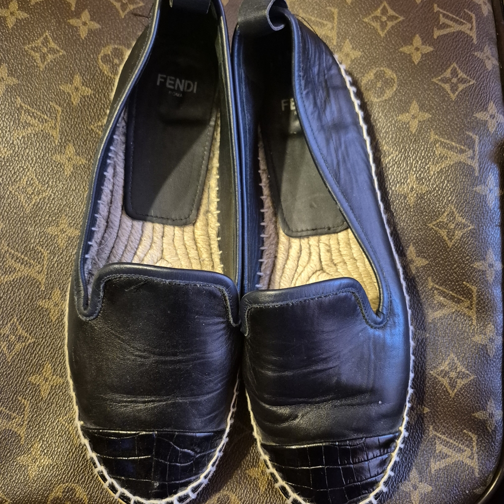 Fendi Black Leather Slip-On Shoes